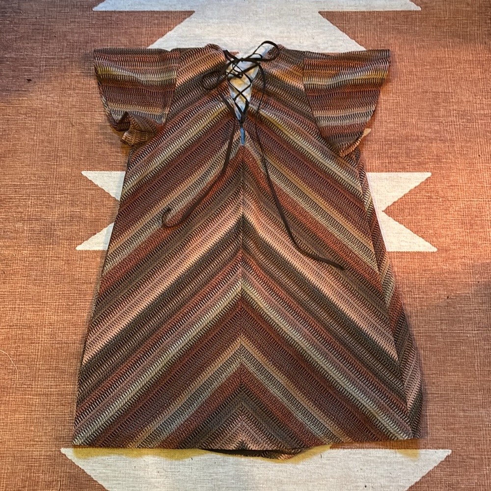 Large Bcbgeneration Mult-Colored Brown Swing Dres… - image 2